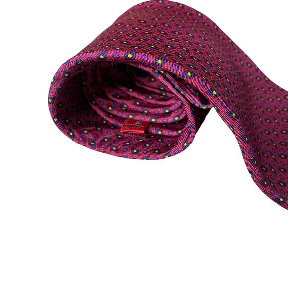 Balenciaga 100% Silk Necktie LUXURY Made in Italy Red with Blue Geometric Tie - Picture 14 of 16
